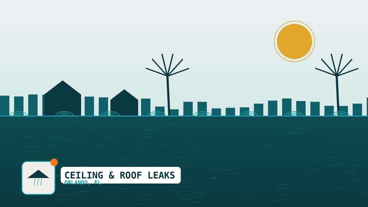 Water-stained and sagging ceiling under a roof leak in an Orlando home